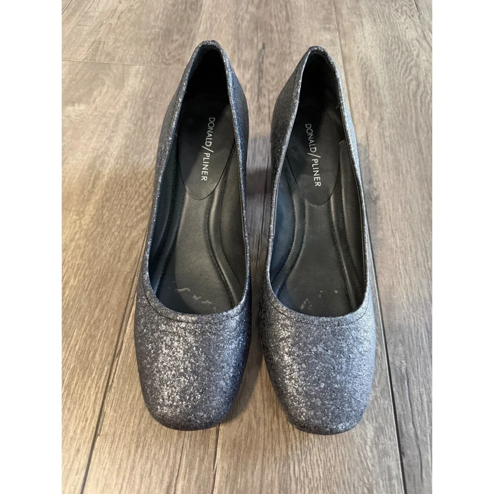 Donald Pliner Womens Silver Metallic Glitter Square Toe Block Heel‎ Pumps 7.5M